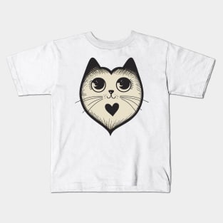 Retro Black Cat with Heart Kids T-Shirt